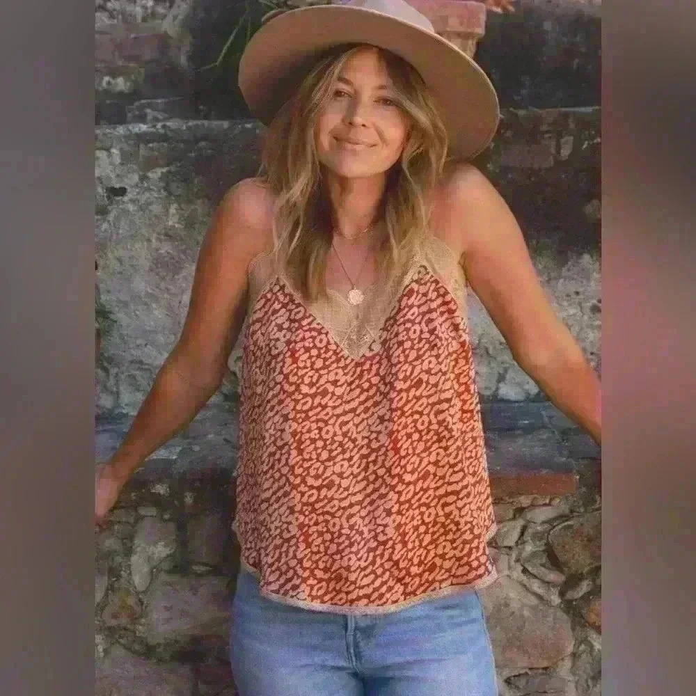 Lovestitch Rust Leopard Print With Lace Camisole … - image 1